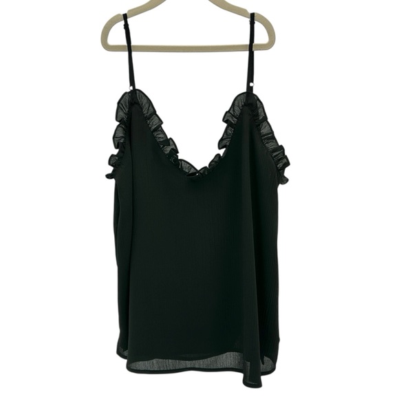 VICI Black Ruffle Trim Cami Top | Textured Fabric Adjustable Straps | Women’s L - Picture 5 of 10